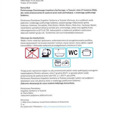 Powiększ obraz: Komunikat Państwowego Powiatowego Inspektora Sanitarnego w Tczewie 
