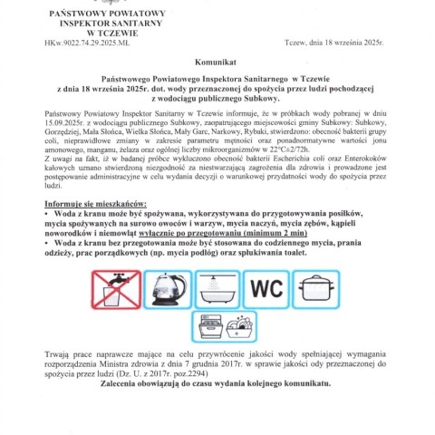 Powiększ obraz: Komunikat Państwowego Powiatowego Inspektora Sanitarnego w Tczewie